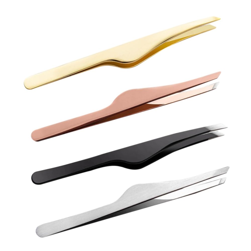 Beavorty Eyelash Tweezers and Eyebrow Tweezers Set 4pcs with Comfortable Grip and Matte Finish Stainless Steel for Eyelash Extensions and Precise Hair Removal for Women