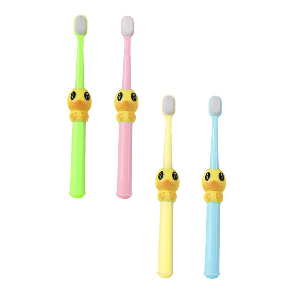 FRCOLOR Childrens Soft Bristle Toothbrush Set 4pcs Cartoon Kids Teeth Cleaning Brush for Ages 2-10 with Ultra Fine Bristles, Comfortable Grip, and Colorful Design Suitable for Daily Oral Care