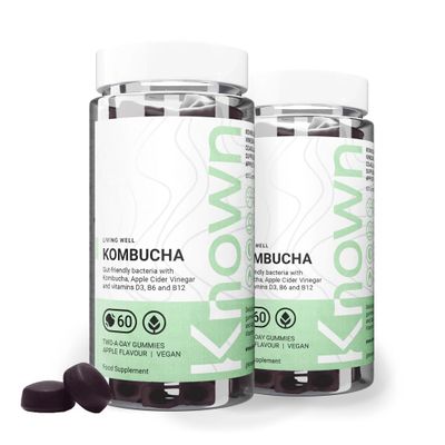 Known Tasty Kombucha Gummies - Apple Cider Vinegar, Gut-Friendly Bacteria & B Vitamins - Natural Apple Flavour - 60 Vegan Gummies, 2 Months Supply