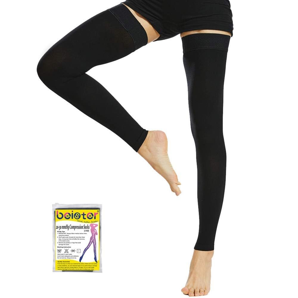 Beister Medical Footless Compression Stockings for Women & Men, Firm 20-30 mmhg Graduated Support Hosiery with Dot Silicone Band, Thigh High Compression Socks for Veins, Edema, DVT, Shin Splints