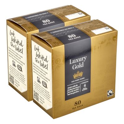 160 Luxury Gold Tea Bags, 2 x 80pk, Full Bodied Blend, Strength 4, Compostable, 500g