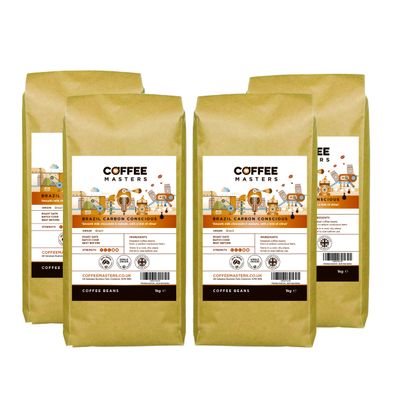 Coffee Masters Brazil Carbon Conscious Coffee Beans 4x1kg - Single Origin, 100% Arabica for a Heavy Bodied Creamy Espresso - Medium Roasted Brazilian Bean, Ideal for Barista Machines