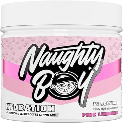 Naughty Boy Hydration Electrolyte Powder, Sugar Free Hydration Drink with Electrolytes & Creatine, 127.5g, Pink Lemonade