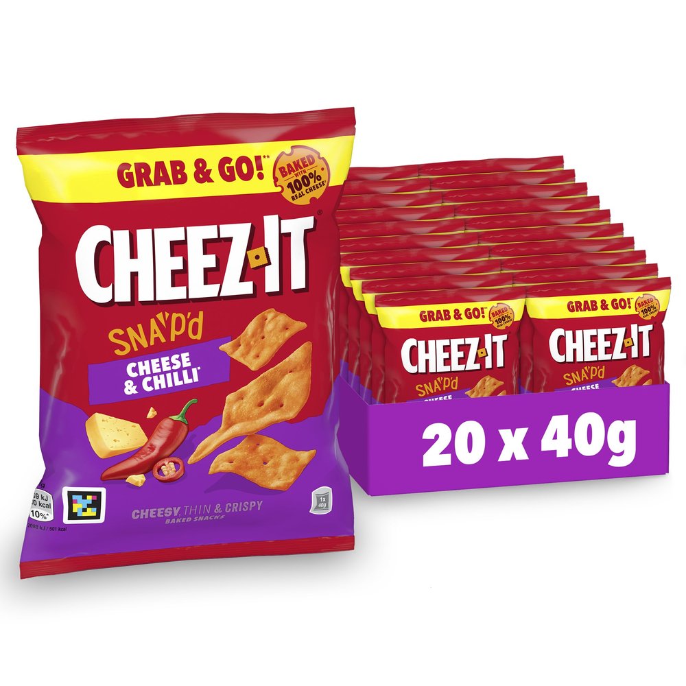 Cheez-It Snap'd Cheese & Chilli Baked Snacks, 100% Real Cheese, Cheesy, Thin & Crispy