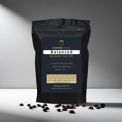Coffee Notes Balanced Blend Medium-Dark Roast Coffee Beans, 8/10 Intensity. For Espresso, Filter Coffee and lattes. Notes of Milk Chocolate & Pecan (250g, Whole Beans)