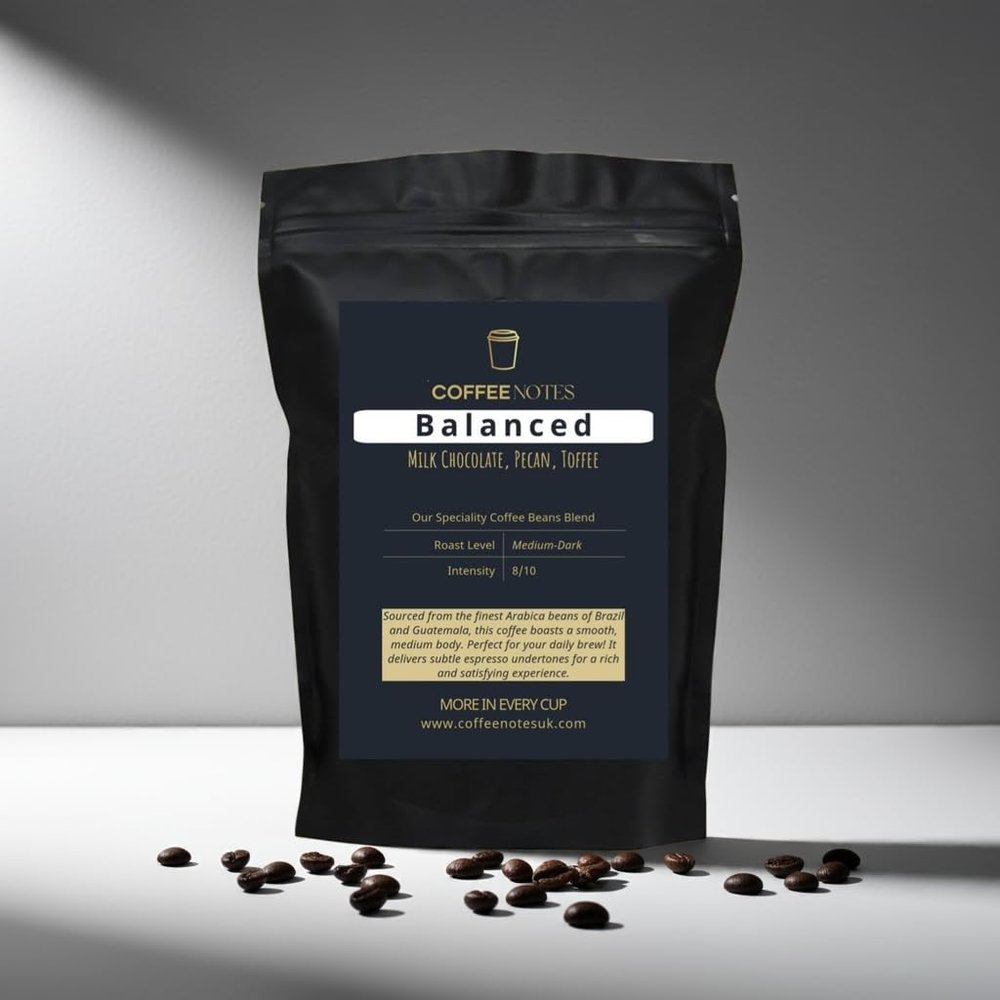 Coffee Notes Balanced Blend Medium-Dark Roast Coffee Beans, 8/10 Intensity. For Espresso, Filter Coffee and lattes. Notes of Milk Chocolate & Pecan (250g, Whole Beans)