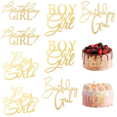 8 PACK Cake Topper, Gender Reveal Cake Decorations, for He or She, Gold Glitter, Party Photo Booth Props, Acrylic Gold Cake Toppers