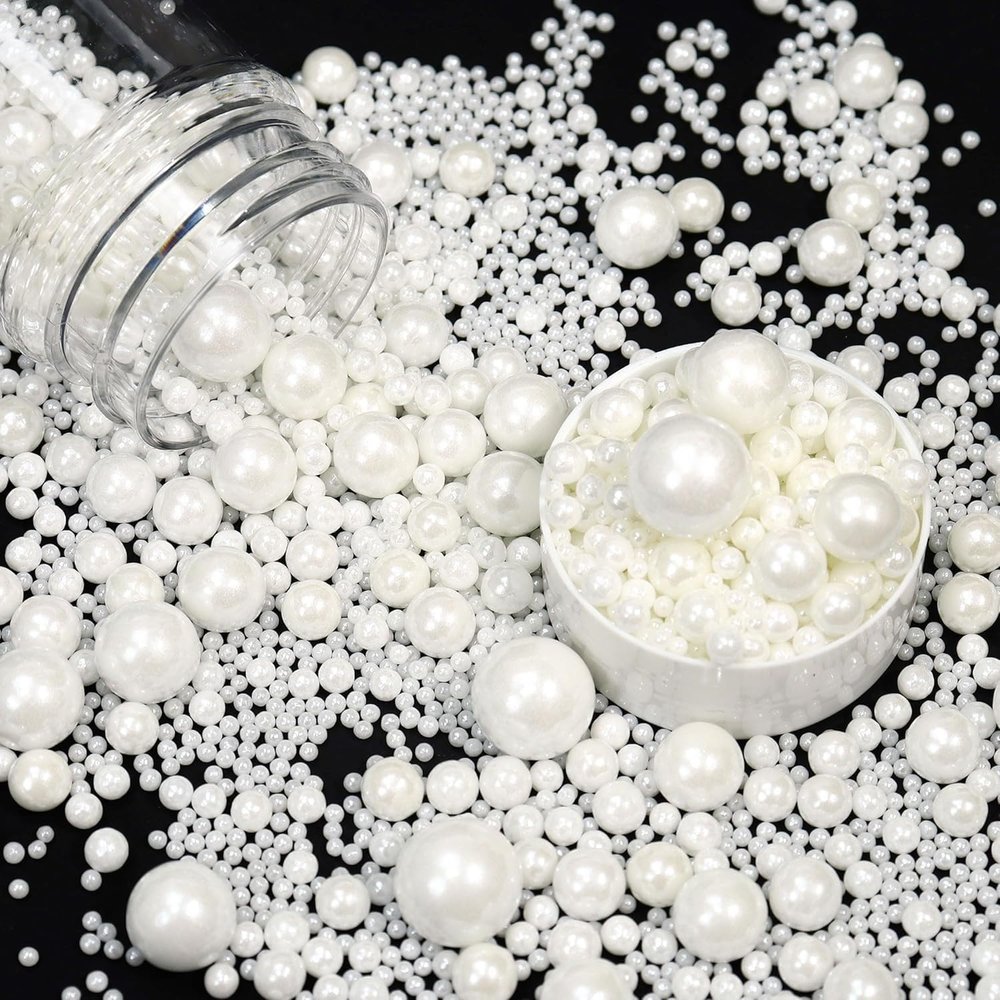 130g Edible White Pearl Sprinkles for Cake Decorating, Mix Size, Edible Sugar Ball Candy Pearls, Cake Topper, Cupcake, Cookies, Birthday Wedding Party,Cake Decoration (2-14mm)