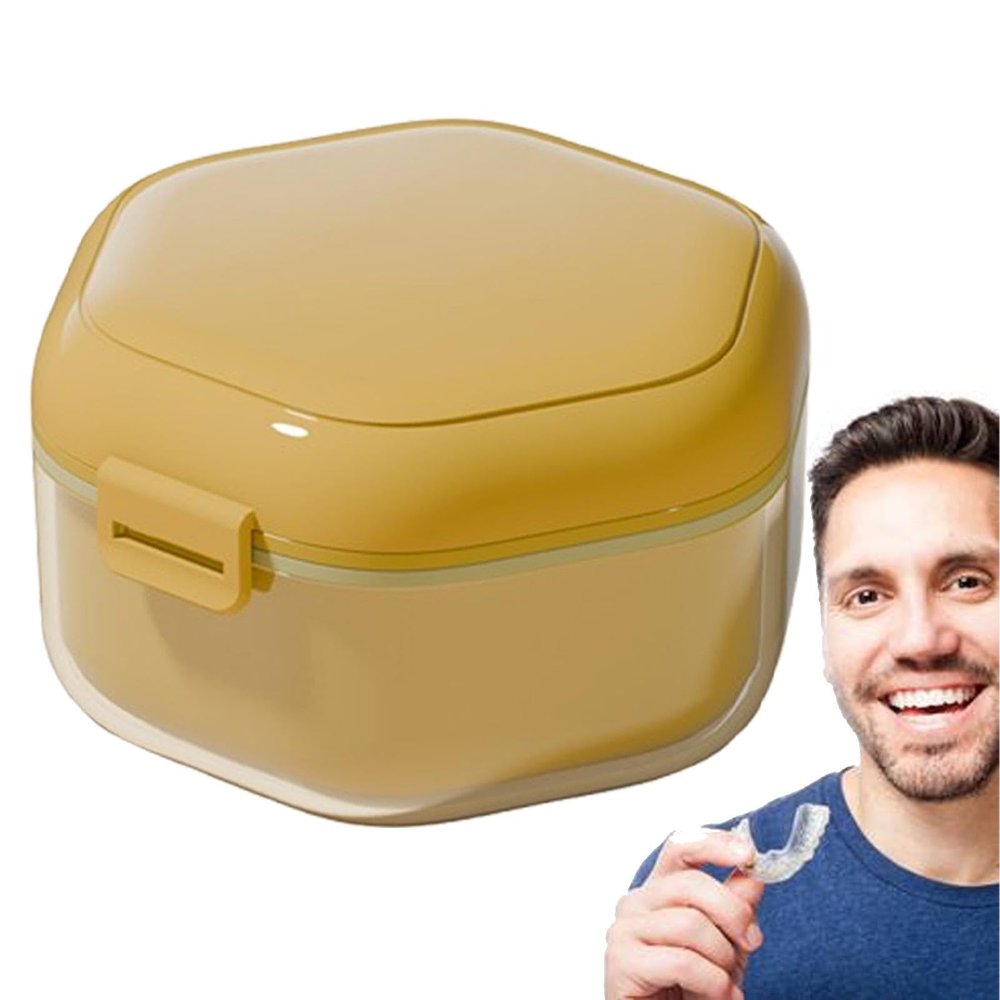 Leakproof Retainer Case and Denture Holder, Portable Three-Layer Travel Container for Mouth Guards and Dentures, Teeth Storage Case for Travel Denture Case with Leakproof Design