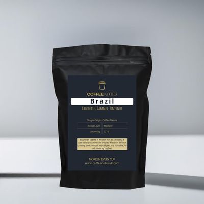 Coffee Notes Brazil Whole Coffee Beans, Mild Filter Coffee & Perfect Espresso, Intensity 7/10, Medium Roast, 250g, Fresh Roast
