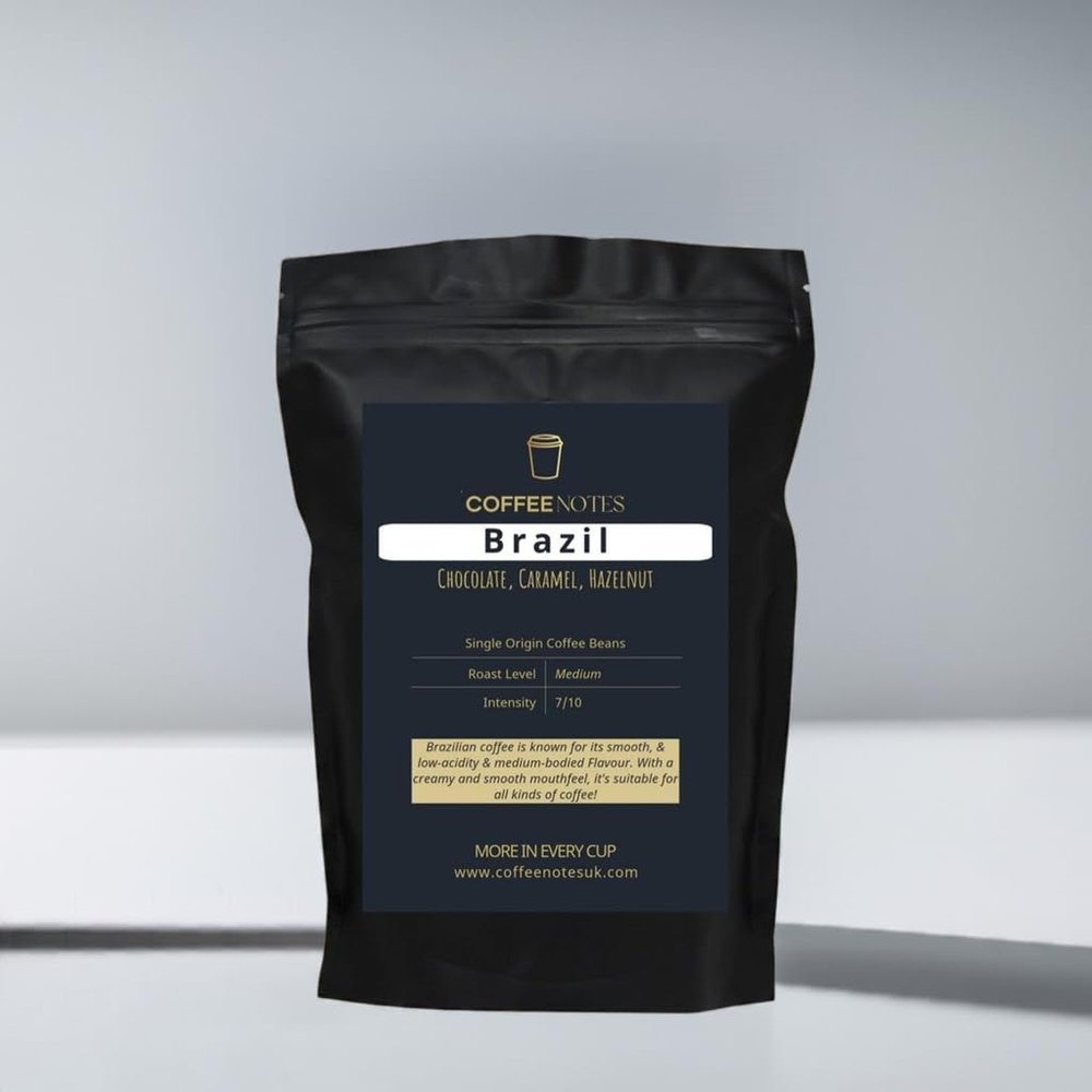 Coffee Notes Brazil Whole Coffee Beans, Mild Filter Coffee & Perfect Espresso, Intensity 7/10, Medium Roast, 250g, Fresh Roast