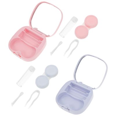 KOMBIUDA Portable Contact Case 2pcs Set Smooth Oval Holder in Sky Blue Pink for Travel and Daily Use