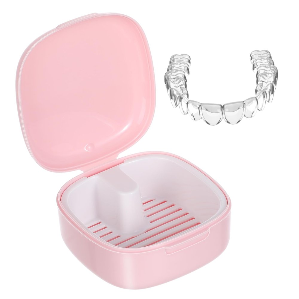Healvian Portable Retainer Box with Lid Full Retainer Storage Case for Braces and Dentures Suitable for Travel and Daily Soaking