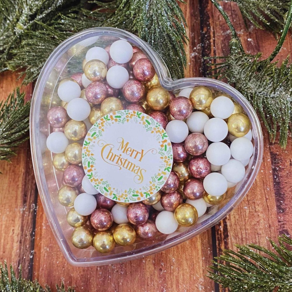 EinsSein Chocolate Christmas Heart Merry Christmas White Gold Pink Santa Gift Secret Santa Gift Chocolate Balls Small Gifts for Christmas Santa Christmas