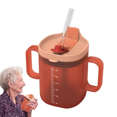 1/2pc Elderly Drinking Cup - 300ml Elderly Spill Proof Cups | Unspillable Cup with 2 Handles | Adult Sippy Cups with Lid and Straw for Elderly Maternity Adult Feeder Beaker Drink Water Porridge Soup