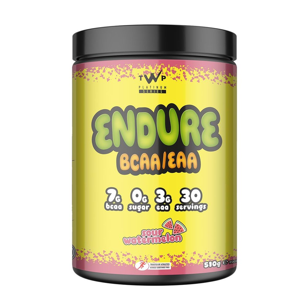 TWP Nutrition Platinum Series Endure, EAAs & BCAAs Electrolyte Blend Pre, Intra and Post Workout, Zero Sugar, 510g and 30 Servings, 20 Great Flavours (Sour Watermelon)