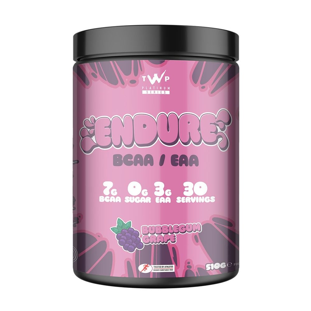 TWP Nutrition Platinum Series Endure, EAAs & BCAAs Electrolyte Blend Pre, Intra and Post Workout, Zero Sugar, 510g and 30 Servings, 20 Great Flavours (Bubblegum Grape)