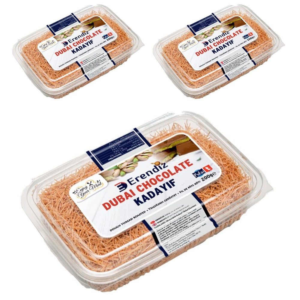 3 x Pufai Erendiz Roasted Kadaifi, Dough Strands, Special Kadaifi for Dubai Chocolate, Angel Hair, Long Shelf Life, 200 g
