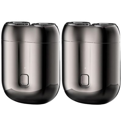 2Pcs Minis Electric Shaver | Compact Face Shaver | Double-Head Electric Rotary Men's Razors | USB Rechargeable | Waterproof | Pocket Size Storm Shaver | Wet & Dry Beard Grooming Kit for Home & Travel
