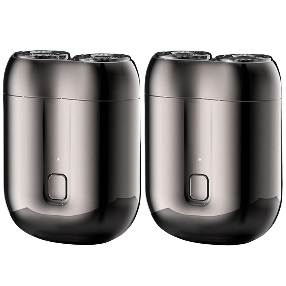 2Pcs Minis Electric Shaver | Compact Face Shaver | Double-Head Electric Rotary Men's Razors | USB Rechargeable | Waterproof | Pocket Size Storm Shaver | Wet & Dry Beard Grooming Kit for Home & Travel