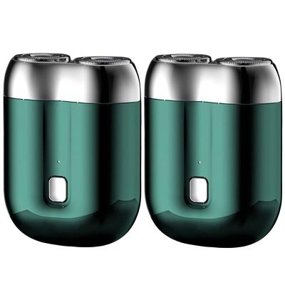 2Pcs Minis Electric Shaver | Compact Face Shaver | Double-Head Electric Rotary Men's Razors | USB Rechargeable | Waterproof | Pocket Size Storm Shaver | Wet & Dry Beard Grooming Kit for Home & Travel