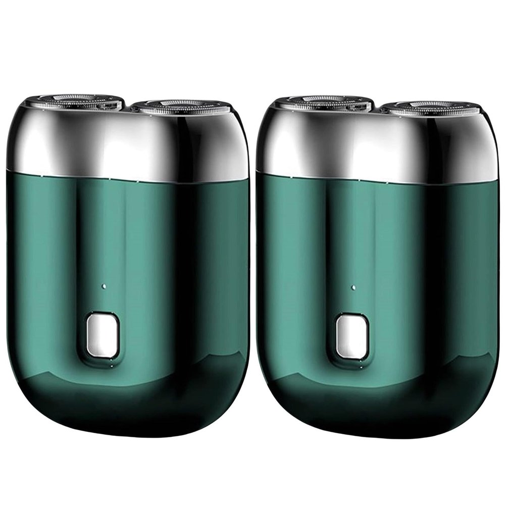 2Pcs Minis Electric Shaver | Compact Face Shaver | Double-Head Electric Rotary Men's Razors | USB Rechargeable | Waterproof | Pocket Size Storm Shaver | Wet & Dry Beard Grooming Kit for Home & Travel