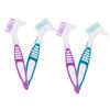 KOMBIUDA Dentures Cleaning Brush 4pcs Set Large Anti-Slip Handle Remover Tool Dental Appliance Brush for False Teeth and Retainers Cleaning with Green and Purple Bristles view 1
