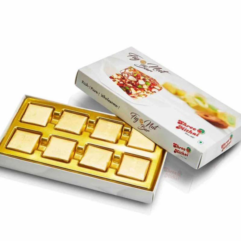 Shree Mithai Fig and Nut Bar, Delicious Indian Sweets Made with Fig & Nuts, Perfect for Gifting and Celebrations - 8pcs, Small