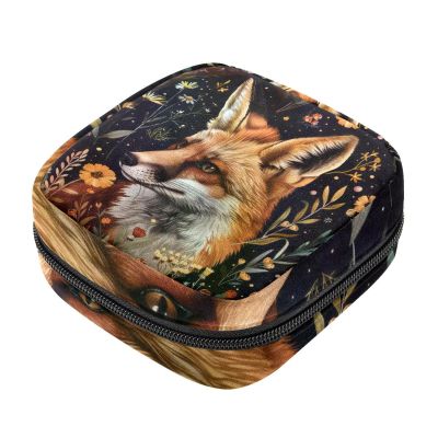 Sanitary Napkin Storage Bags, Flowers Fox Menstrual Pad Bag Oxford Cloth Menstrual Cup Pouches Nursing Pad Tampon Period Bags with Zipper for Teen Girls Women Ladies