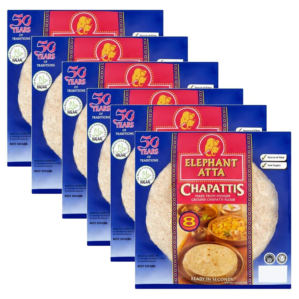 Elephant Atta Elephant Chapatti Bread 360g Made from Medium Ground Chapatti Flour | Full Source of Fibre & Low Sugars Wheat | Ready In Seconds 8 Chapatti Contains | Concept4u
