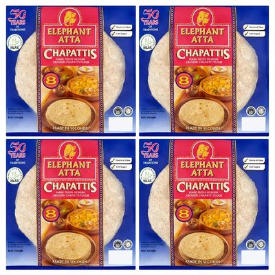 Elephant Atta Elephant Chapatti Bread 360g Made from Medium Ground Chapatti Flour | Full Source of Fibre & Low Sugars Wheat | Ready In Seconds 8 Chapatti Contains | Concept4u (Pack of 1)