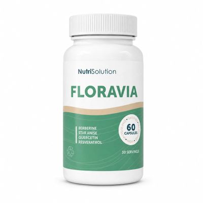 NutriSolution Floravia Digestive Health Supplement - Berberine, Quercetin & Resveratrol Capsules - Pack of 3