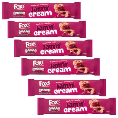 Biscuits Bundle with Fox's Biscuits Jam 'N Cream Rings 150g - 6 Pack | Jam Rings with Real Raspberry Jam, Suitable For Vegetarians.