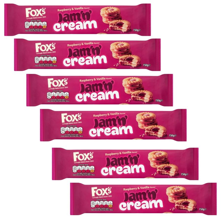 Biscuits Bundle with Fox's Biscuits Jam 'N Cream Rings 150g - 6 Pack | Jam Rings with Real Raspberry Jam, Suitable For Vegetarians.