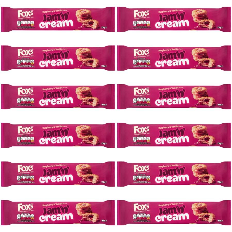 Biscuits Bundle with Fox's Biscuits Jam 'N Cream Rings 150g - 12 Pack | Jam Rings with Real Raspberry Jam, Suitable For Vegetarians.