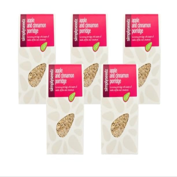 Simplyseedz Apple & Cinnamon Jumbo Oat Porridge with seeds 100% Plant based Fibre rich Unprocessed 12 Servings per pack 49p per serving (5 x 500g Pack)