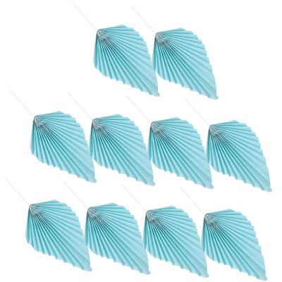 DECHOUS 10pcs Golden Palm Leaf Paper Fan Cake Toppers Tropical Decorations for Birthday Party Palm Leaf Blue Cake Accessories
