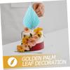 DECHOUS 10pcs Golden Palm Leaf Paper Fan Cake Toppers Tropical Decorations for Birthday Party Palm Leaf Blue Cake Accessories view 4