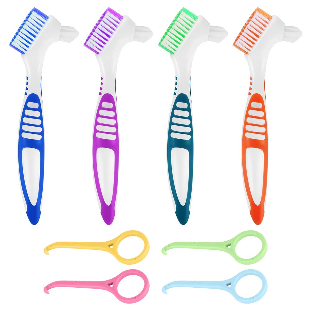 4 pcs Denture Brushes, Dual-Head Denture Cleaning with Aligner Removal Tool, Multi-Layer False Teeth Set Portable Toothbrush Cleaner for Denture Cleaning, Retainer Cleaning, Oral Care