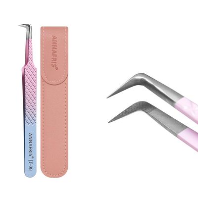 ANNAFRIS Lash Tweezers Stainless Steel Eyelash Extensions Tweezers Kit Straight and Curved Tweezers for Crafting Fiber Pointy Tweezers(F08)