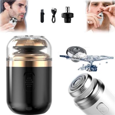 Capsule Razor,Mini Electric Shaver, Portable Electric Rotary Men's Razor,2 in 1 Capsule Mini Shaver with Nose Hair Trimmer,Multifunctional Capsule Shaver,Travel Razor, Ipx7, Type-C Charging (Black)
