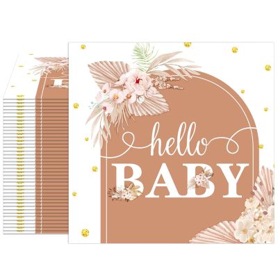 40PCS Baby Shower Napkins Boho Gold Polka Dot Baby Paper Napkins Disposable Bohemian Pampas Grass Floral Dessert Napkins for Gender Reveal, Birthday, Bridal Shower Party Supplies