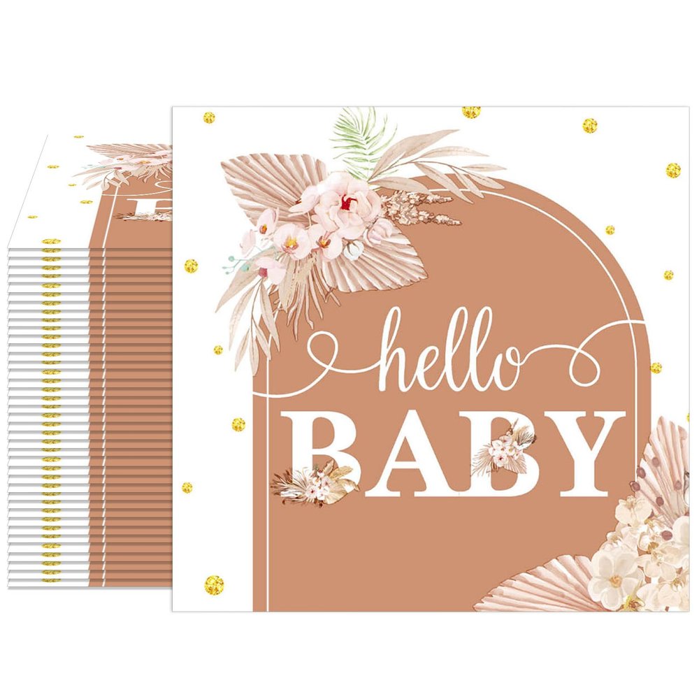 40PCS Baby Shower Napkins Boho Gold Polka Dot Baby Paper Napkins Disposable Bohemian Pampas Grass Floral Dessert Napkins for Gender Reveal, Birthday, Bridal Shower Party Supplies