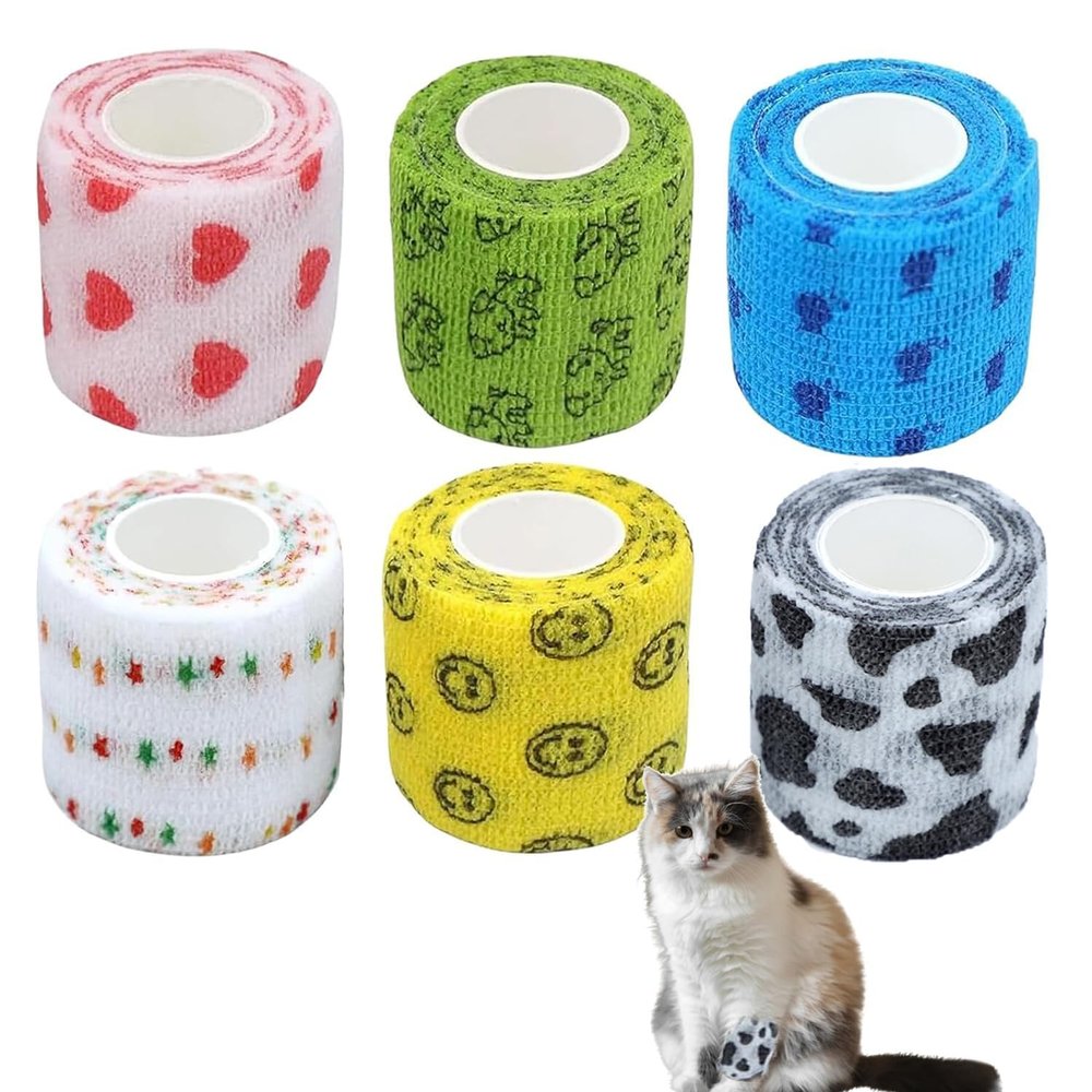 6 Rolls Dog Bandages for Paws Vet Wrap for Dogs and Pets, Breathable and Self-Adhesive Bandages, Flexible Pet Bandage Wrap for Wounds and Injuries