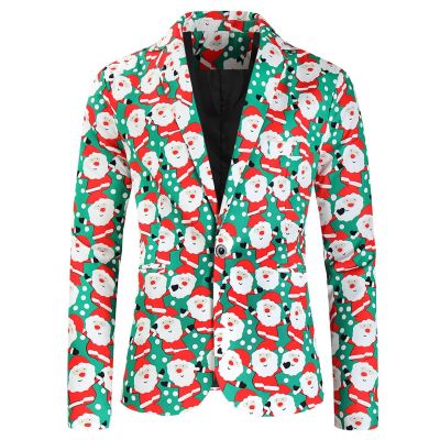 Foweknow Men's Christmas Suit Jacket Sporty Blazer Christmas Jumper Suit Jacket Festive Atmosphere Xmas Costume Fashionable Outdoor Jacket Streetwear, Green, M