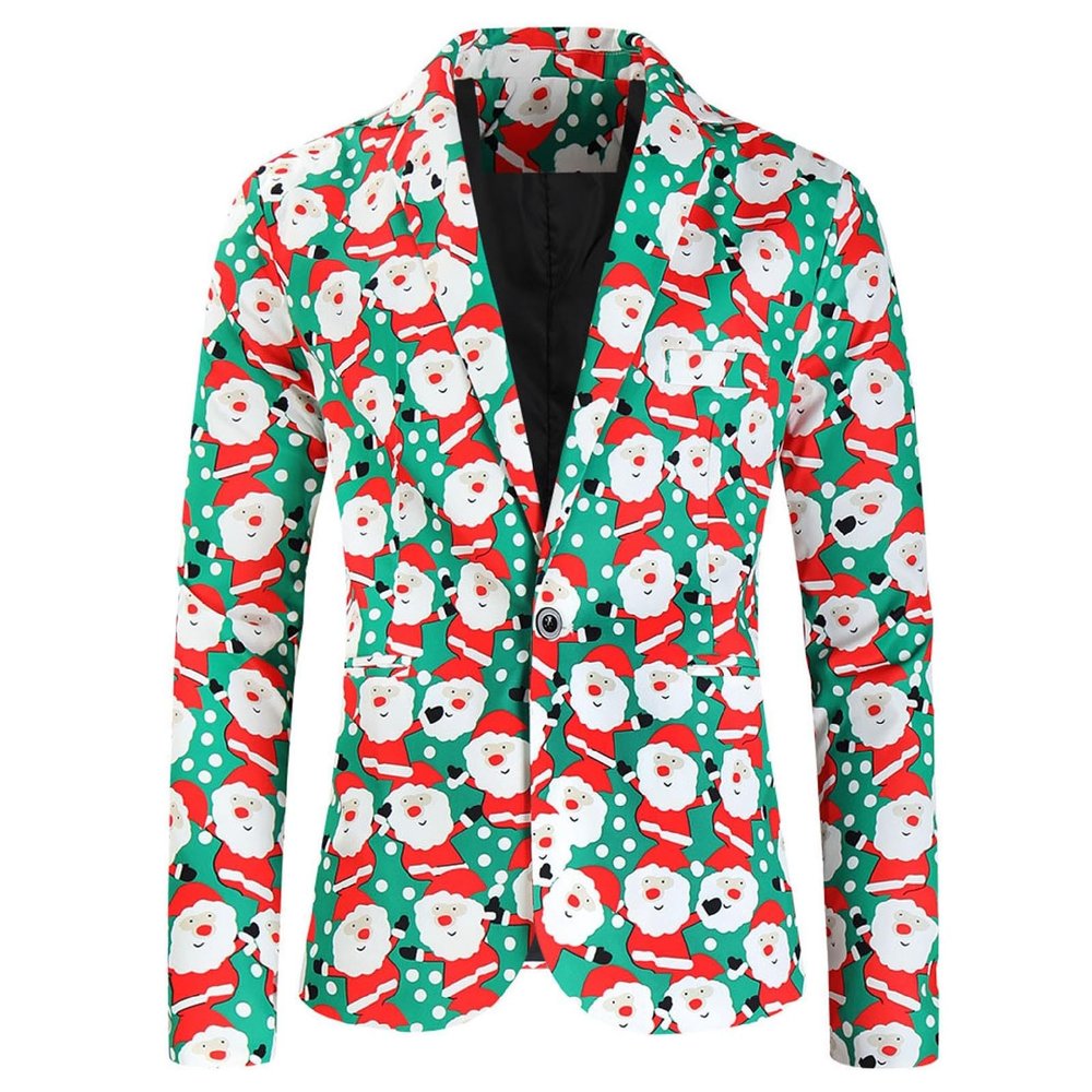 Foweknow Men's Christmas Suit Jacket Sporty Blazer Christmas Jumper Suit Jacket Festive Atmosphere Xmas Costume Fashionable Outdoor Jacket Streetwear, Green, M