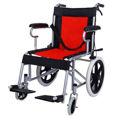 PNAJFUEL Folding Wheelchairs Ultra Lightweight Transport Wheelchair Easy to Travel, Locking Hand Brakes, Folding/Red