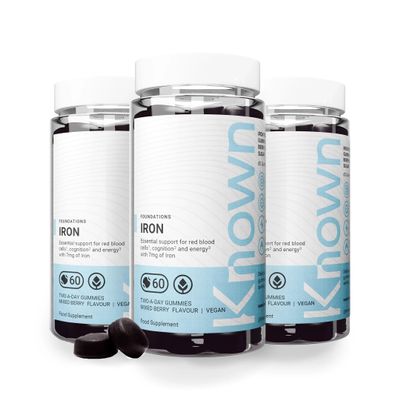 Known Delicious Iron Gummies - 7mg Iron for Energy & Immune Support - Natural Mixed Berry Flavour - 60 Vegan Gummies, 3 Months Supply