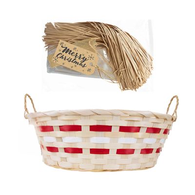 ADEPTNA Premium Wicker Handmade Oval Christmas Basket Gift with Handles Natural Bamboo Hamper Includes Wood Wool & Cellophane Hamper Wrap Perfect for Xmas Holiday Hampers, Storage and Gifts (NATURAL)