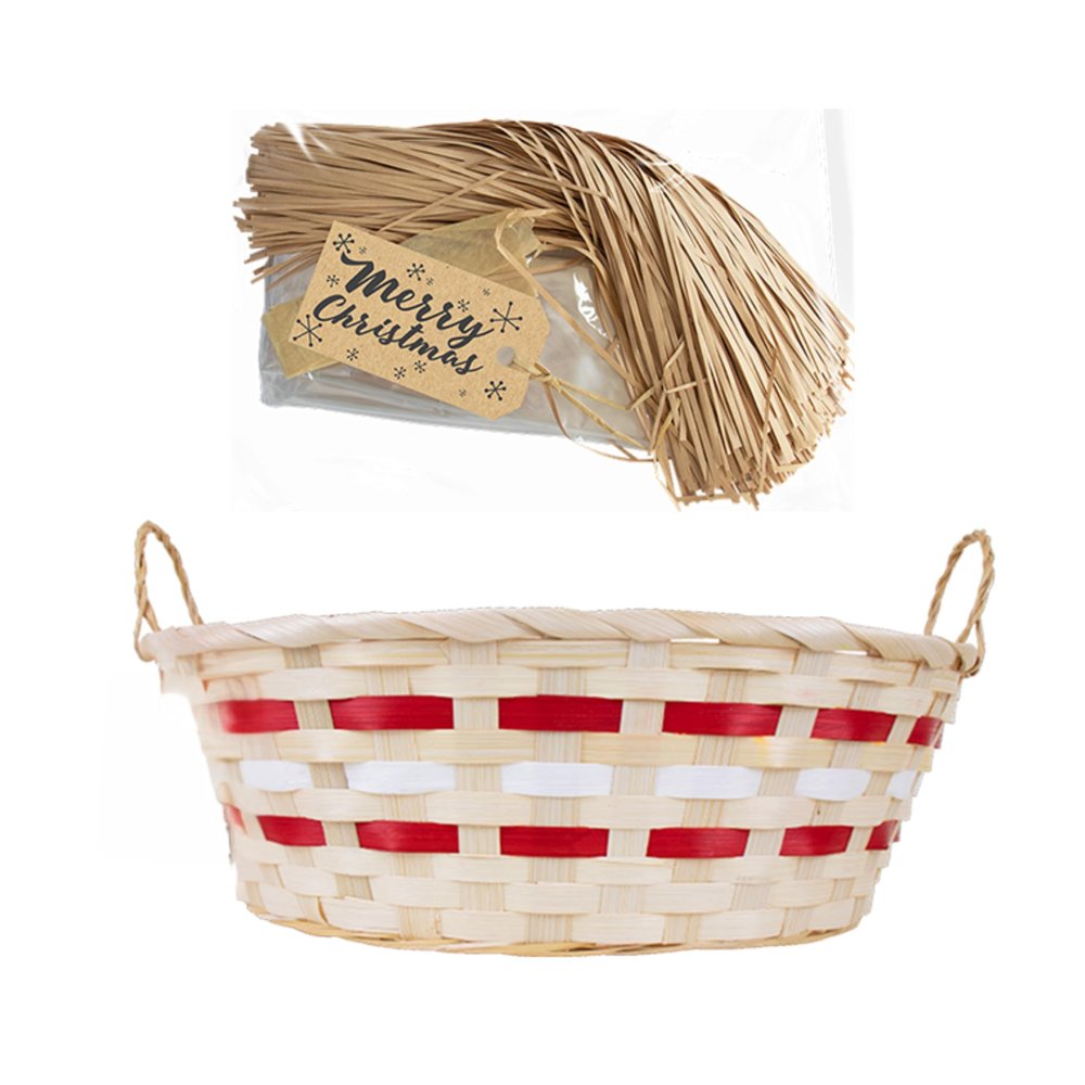 ADEPTNA Premium Wicker Handmade Oval Christmas Basket Gift with Handles Natural Bamboo Hamper Includes Wood Wool & Cellophane Hamper Wrap Perfect for Xmas Holiday Hampers, Storage and Gifts (NATURAL)